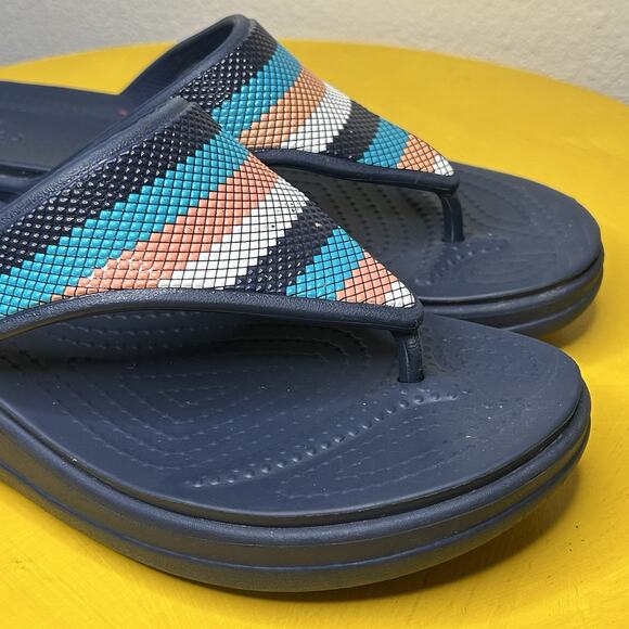 CROCS Monterey Bead Stripe Thong Comfort Sandals Flip Flops Women’s Size 9 Blue - Picture 5 of 14